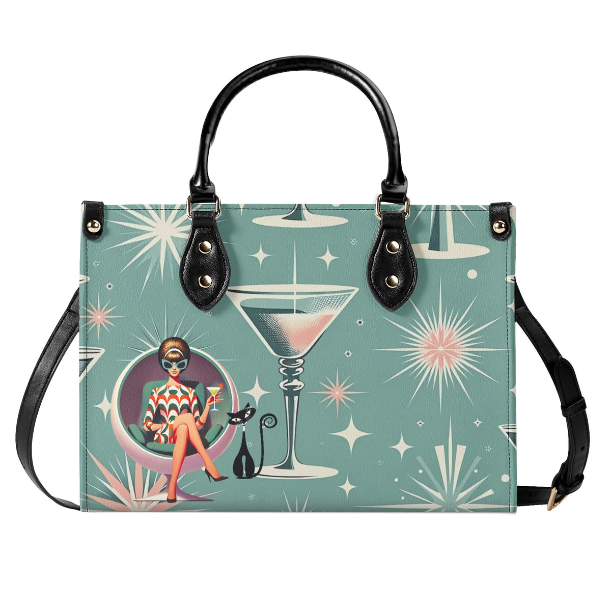 Mid Century Modern Gal, Mod 50s Atomic Kittie Martini Retro Kitschy Luxury Handbag Or Shoulder Bag - Mid Century Modern Gal