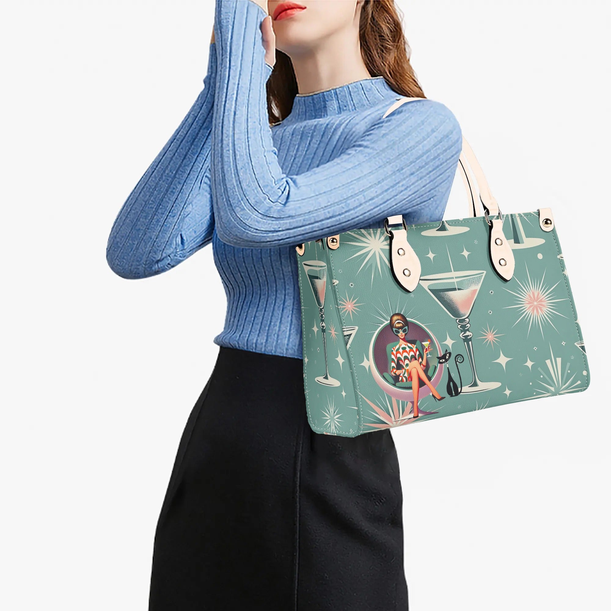 Mid Century Modern Gal, Mod 50s Atomic Kittie Martini Retro Kitschy Luxury Handbag Or Shoulder Bag