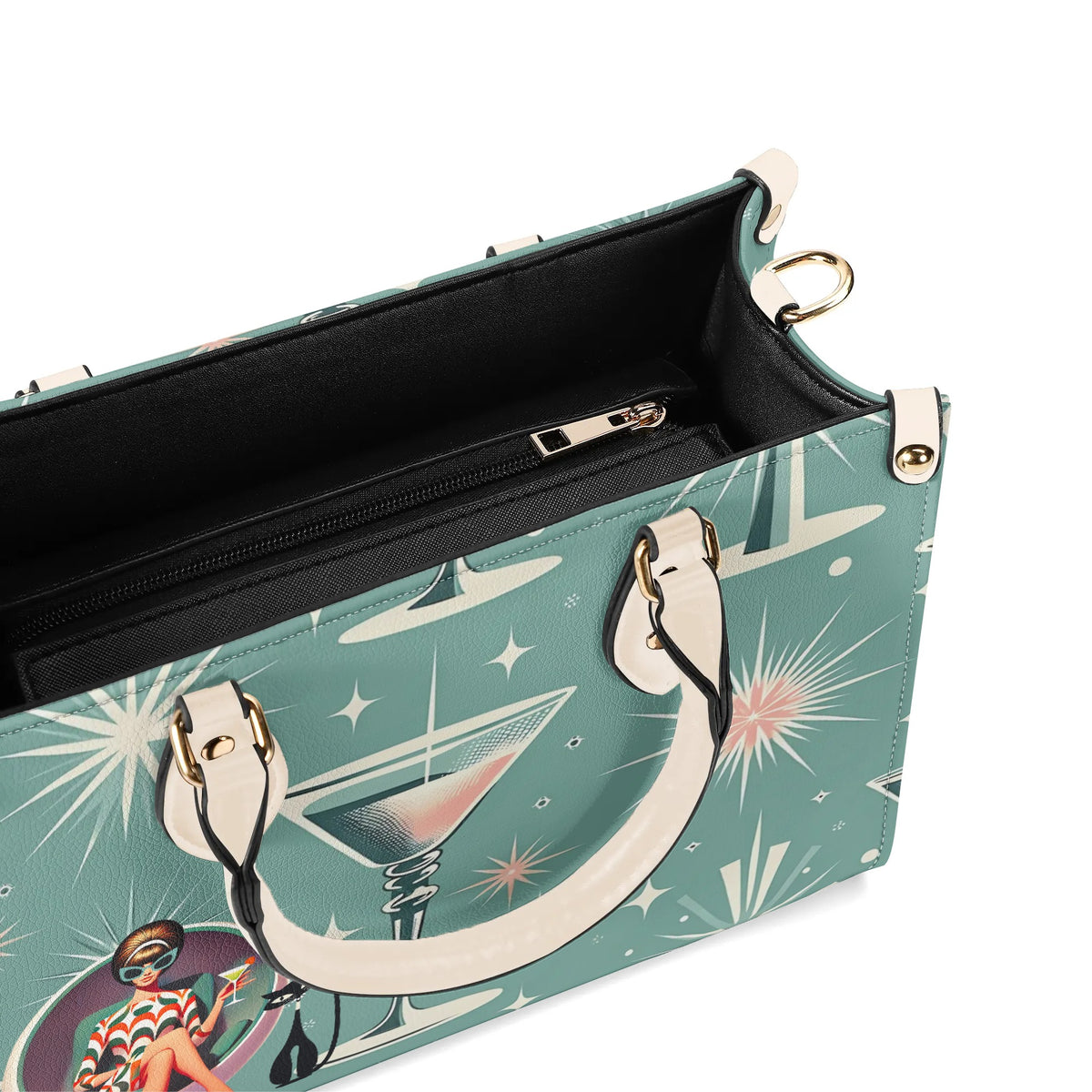 Mid Century Modern Gal, Mod 50s Atomic Kittie Martini Retro Kitschy Luxury Handbag Or Shoulder Bag - Mid Century Modern Gal