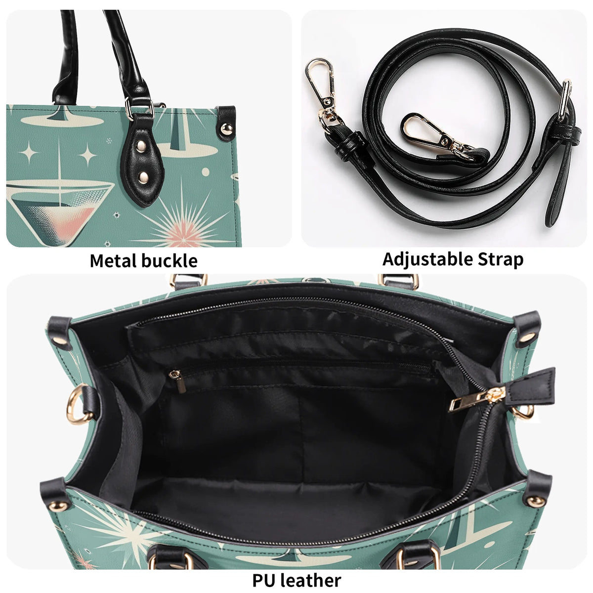 Mid Century Modern Gal, Mod 50s Atomic Kittie Martini Retro Kitschy Luxury Handbag Or Shoulder Bag - Mid Century Modern Gal