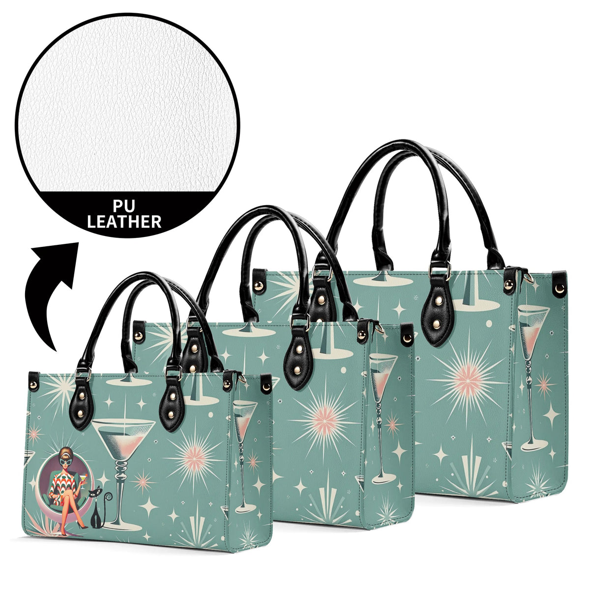 Mid Century Modern Gal, Mod 50s Atomic Kittie Martini Retro Kitschy Luxury Handbag Or Shoulder Bag - Mid Century Modern Gal