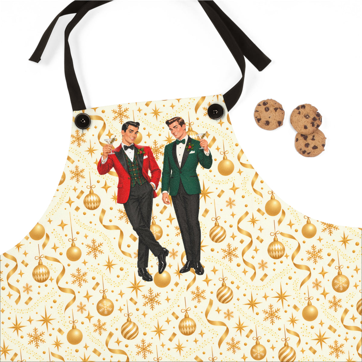 Mid Century Modern Christmas Martini Dapper Gay Male Couple Apron