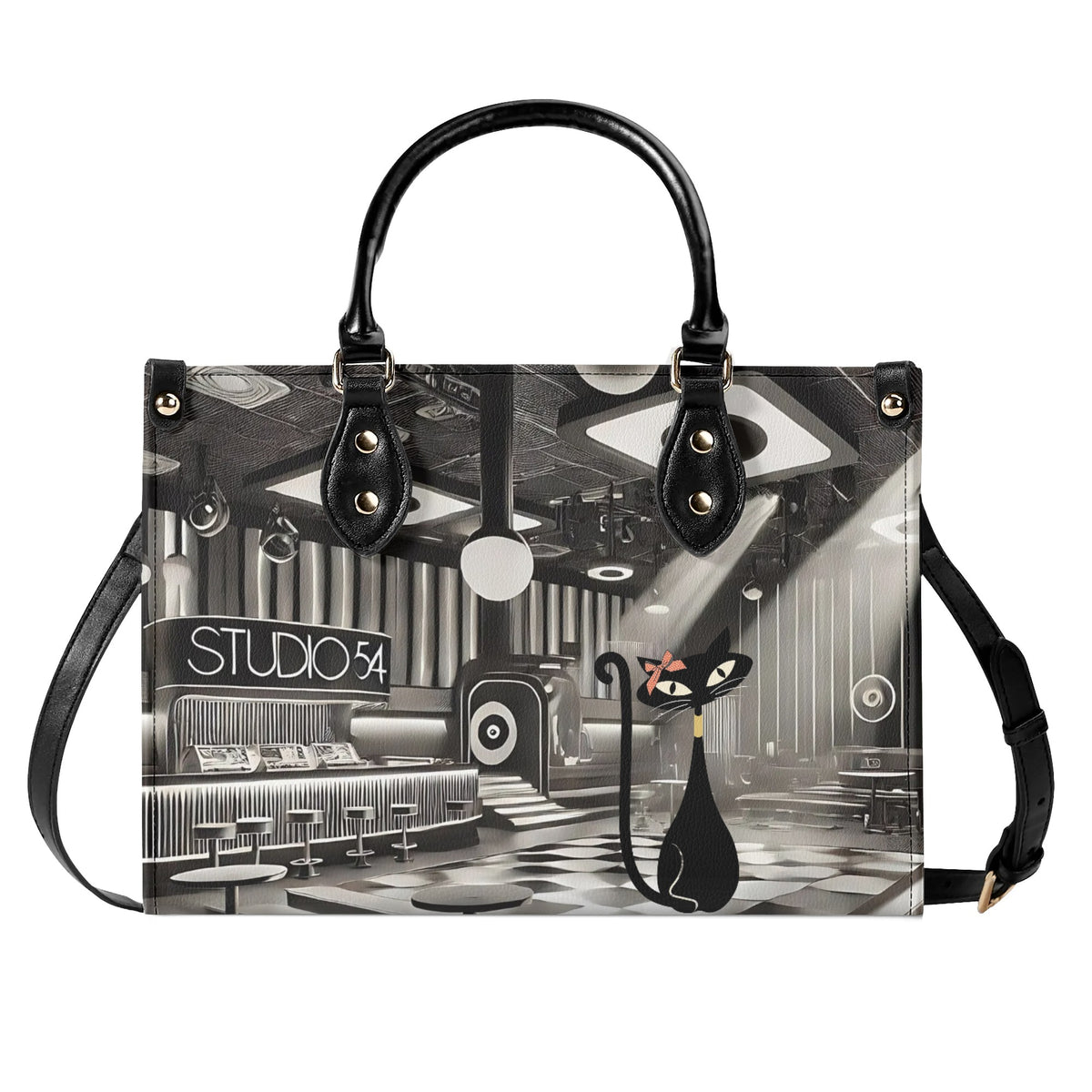 New York City Fashion Luxury Bag, Broadway Lover, Kitschy Cat, Shoulder, Handbag - Mid Century Modern Gal