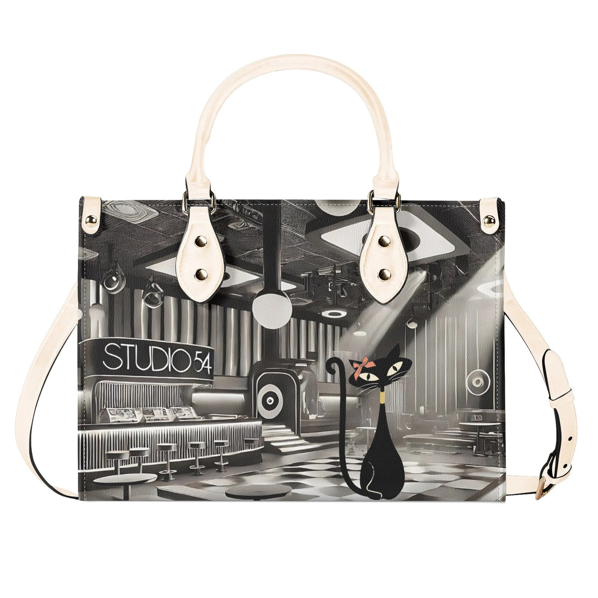 New York City Fashion Luxury Bag, Broadway Lover, Kitschy Cat, Shoulder, Handbag - Mid Century Modern Gal
