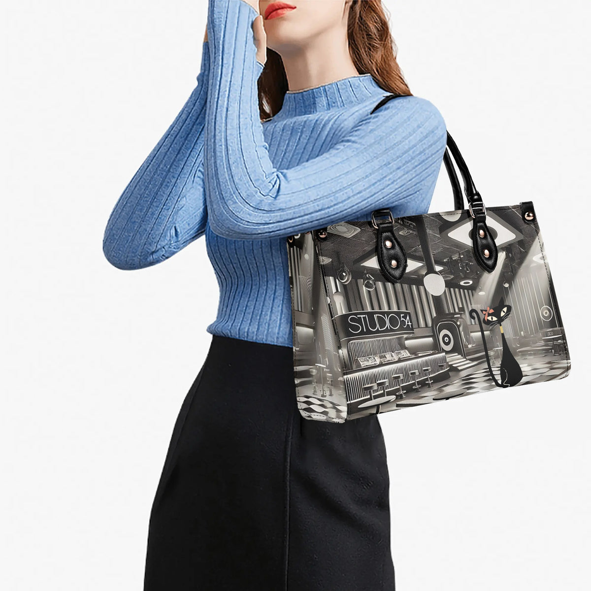 New York City Fashion Luxury Bag, Broadway Lover, Kitschy Cat, Shoulder, Handbag - Mid Century Modern Gal