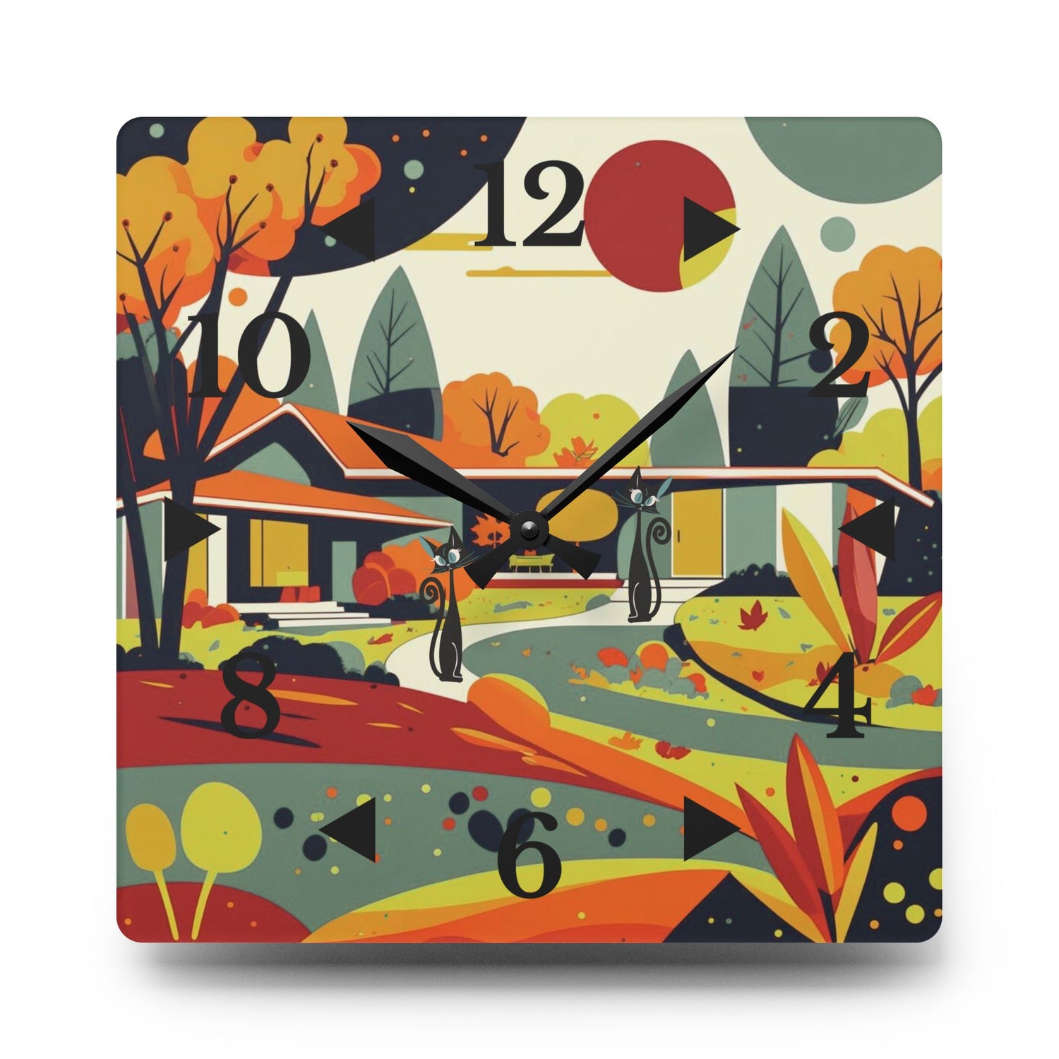 Mid Century Modern Scandinavian Wall Clock, Harvest Mod Home Colors And Kitschy Atomic Cats - Mid Century Modern Gal