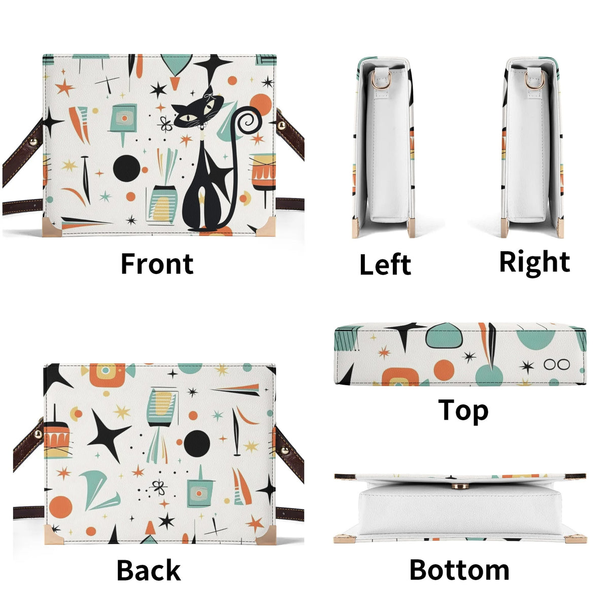 Atomic Cat, Book Holder, Crossbody Kitschy Fun Handbag For Book Lovers - Mid Century Modern Gal