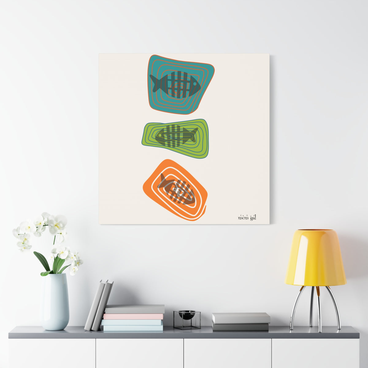 Mid Century Modern Fish Art, Colorful Abstract Fish Wall Art Canvas - Modern Home Decor - Mid Century Modern Gal