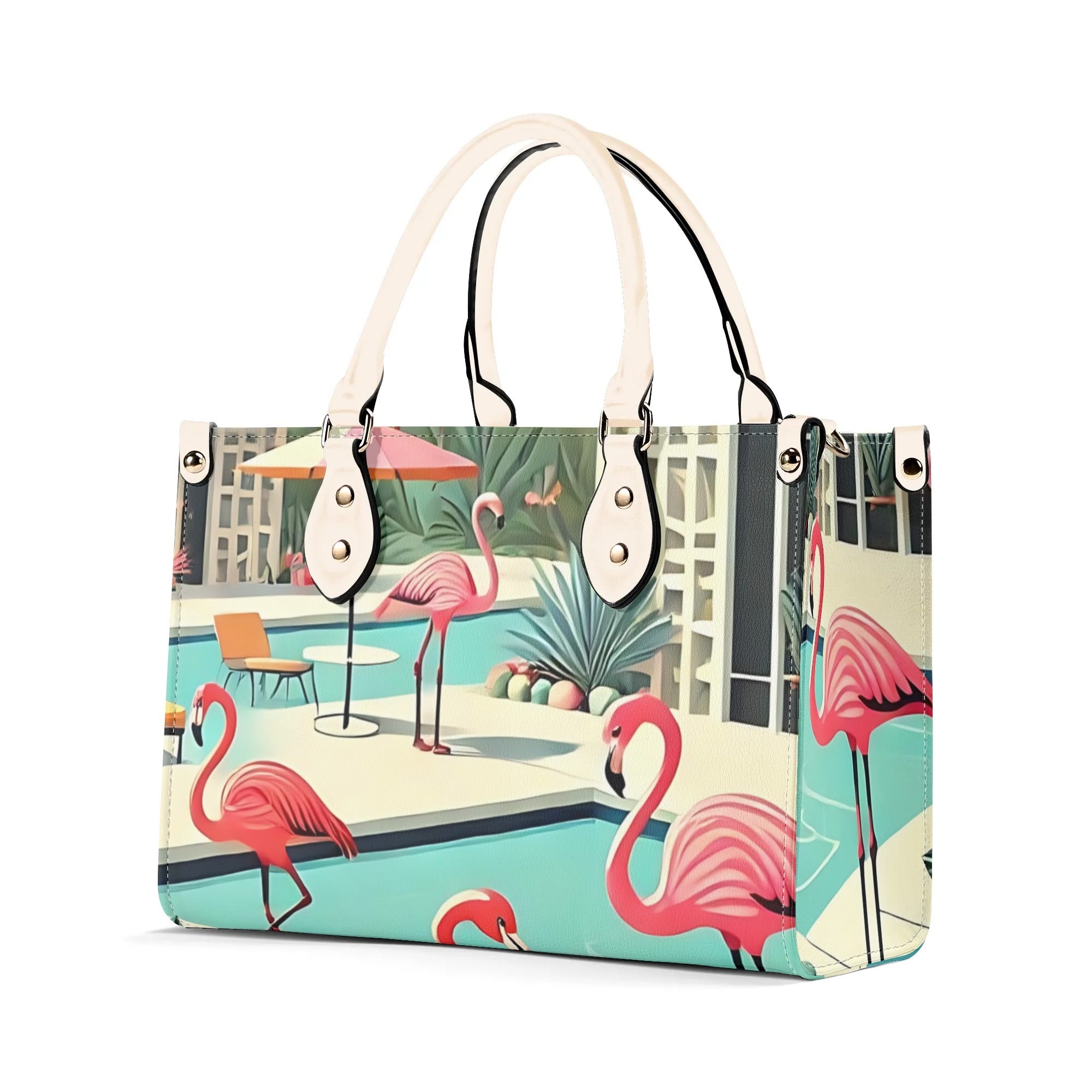 Palm Springs California Purse, Handbag, Shoulder Bag Mod Kitschy 50s Flamingo Bag