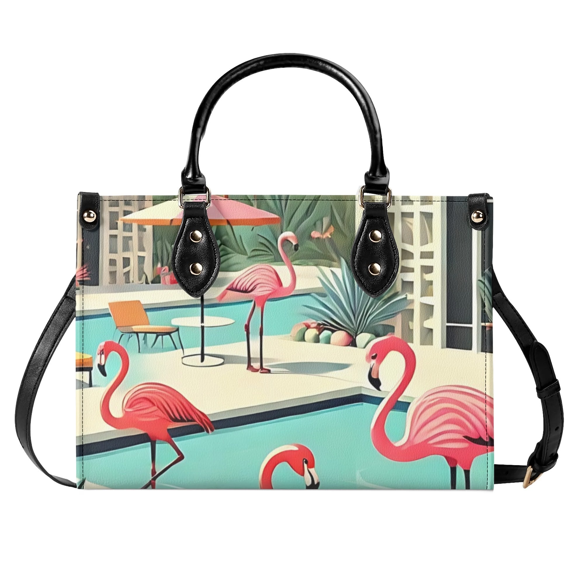 Palm Springs California Purse, Handbag, Shoulder Bag Mod Kitschy 50s Flamingo Bag