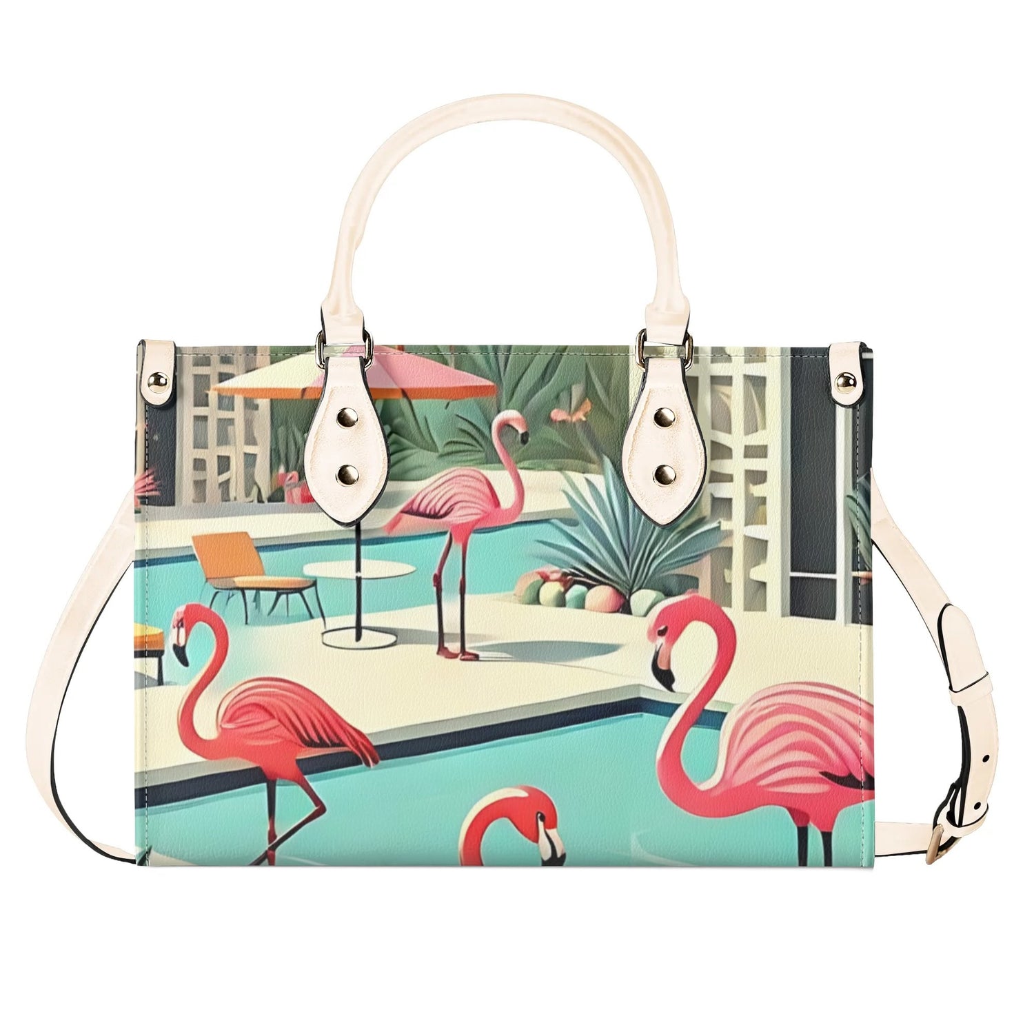 Palm Springs California Purse, Handbag, Shoulder Bag Mod Kitschy 50s Flamingo Bag