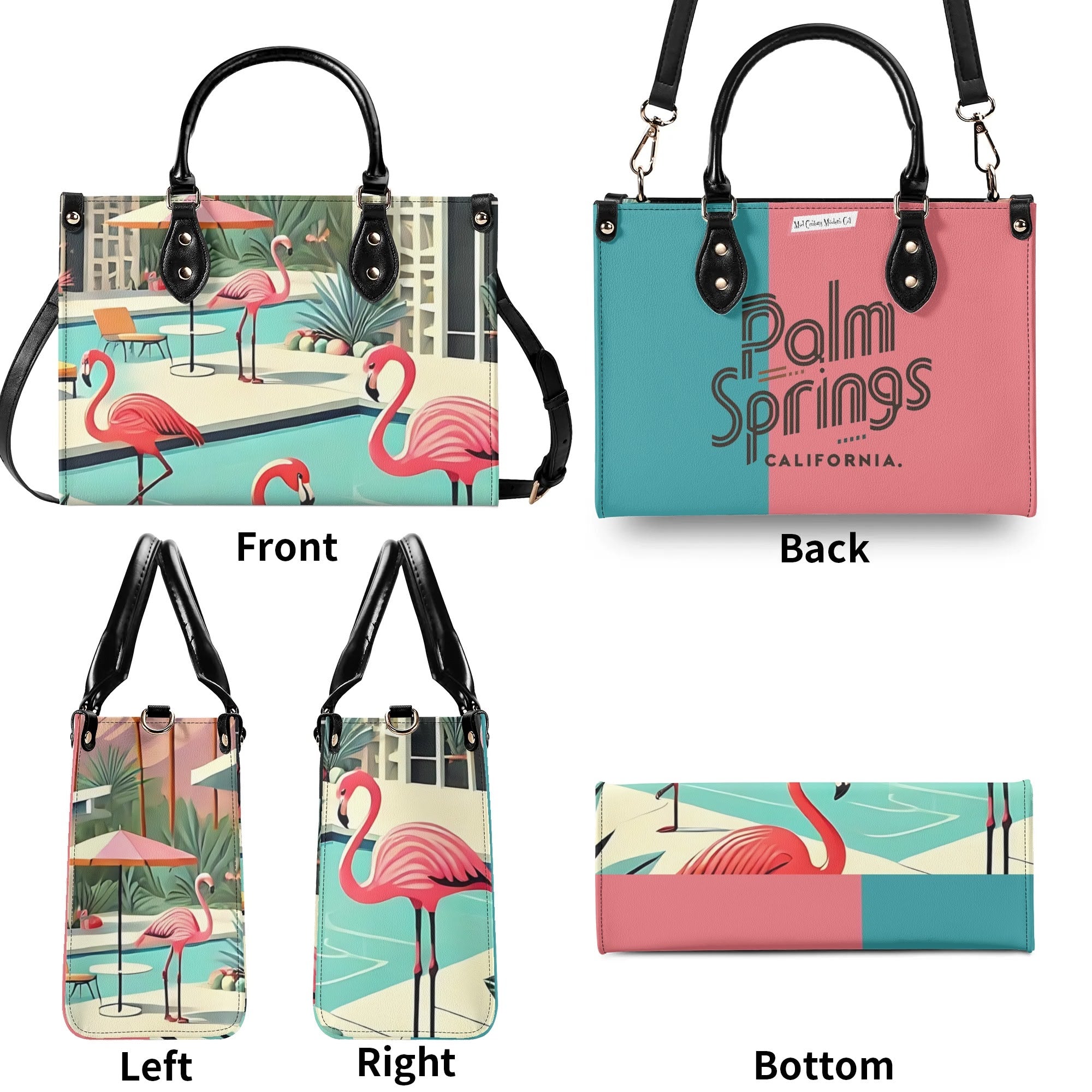 Palm Springs California Purse, Handbag, Shoulder Bag Mod Kitschy 50s Flamingo Bag