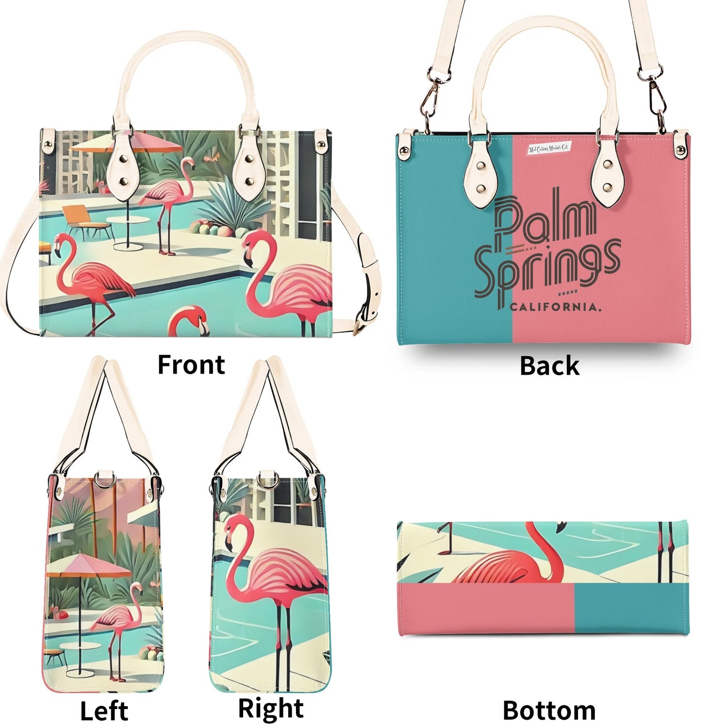 Palm Springs California Purse, Handbag, Shoulder Bag Mod Kitschy 50s Flamingo Bag