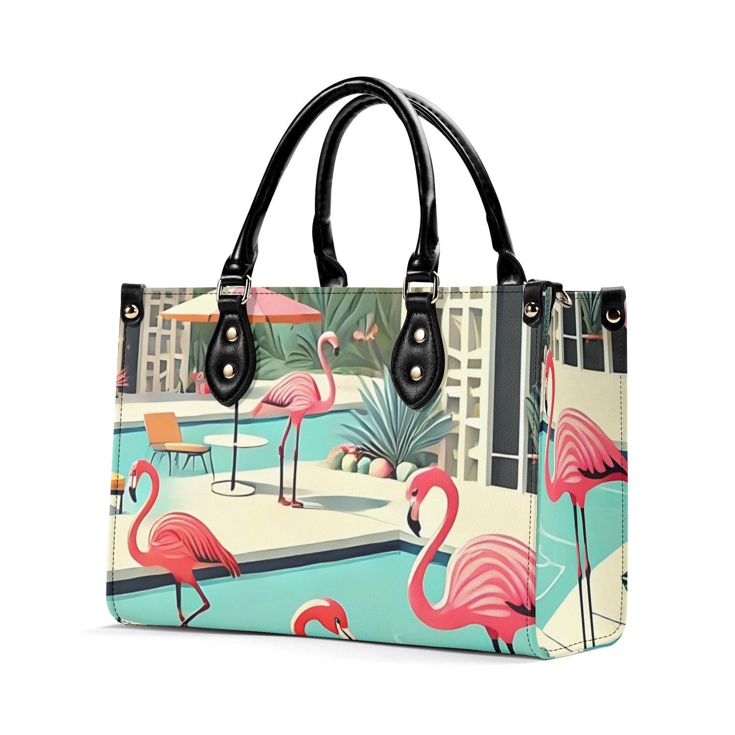 Palm Springs California Purse, Handbag, Shoulder Bag Mod Kitschy 50s Flamingo Bag