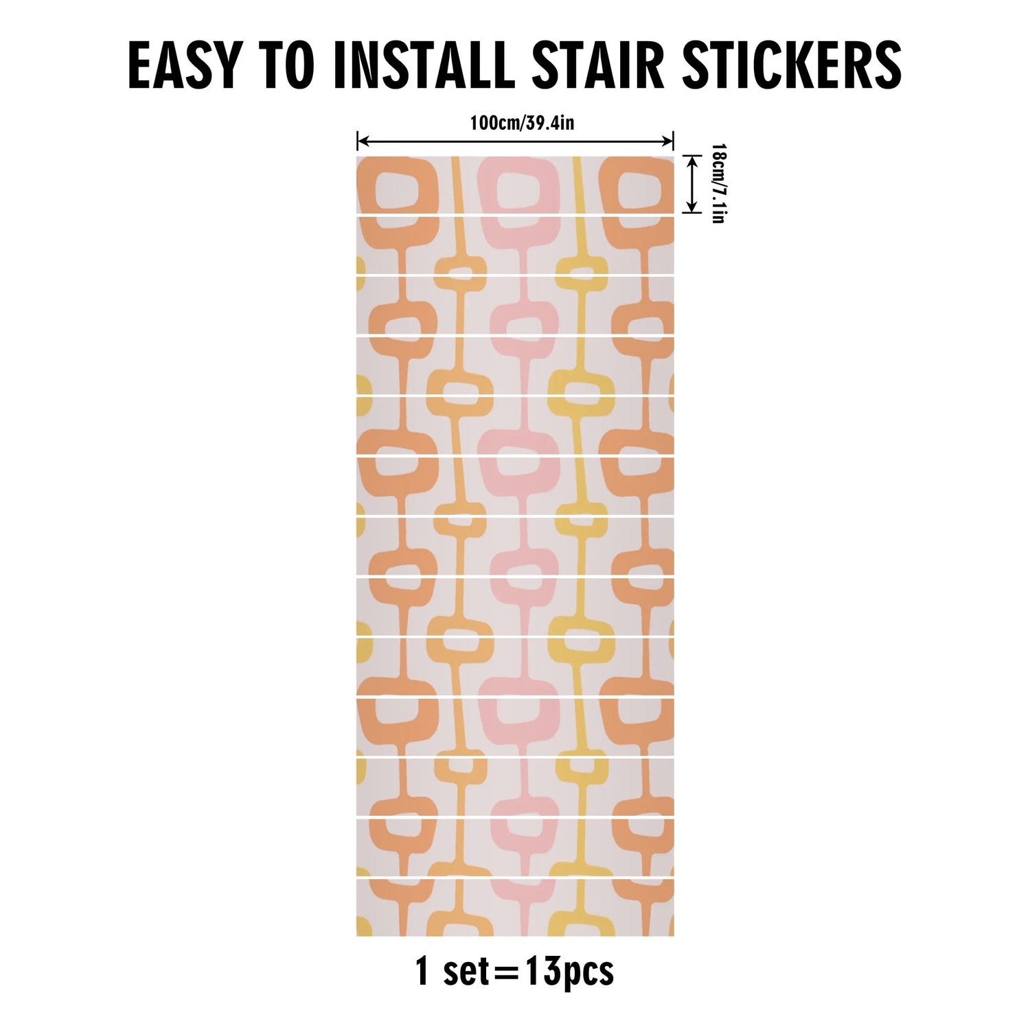 Mid Mod Geometric Pink, Orange, Yellow Retro Stair Peel And Stick Risers