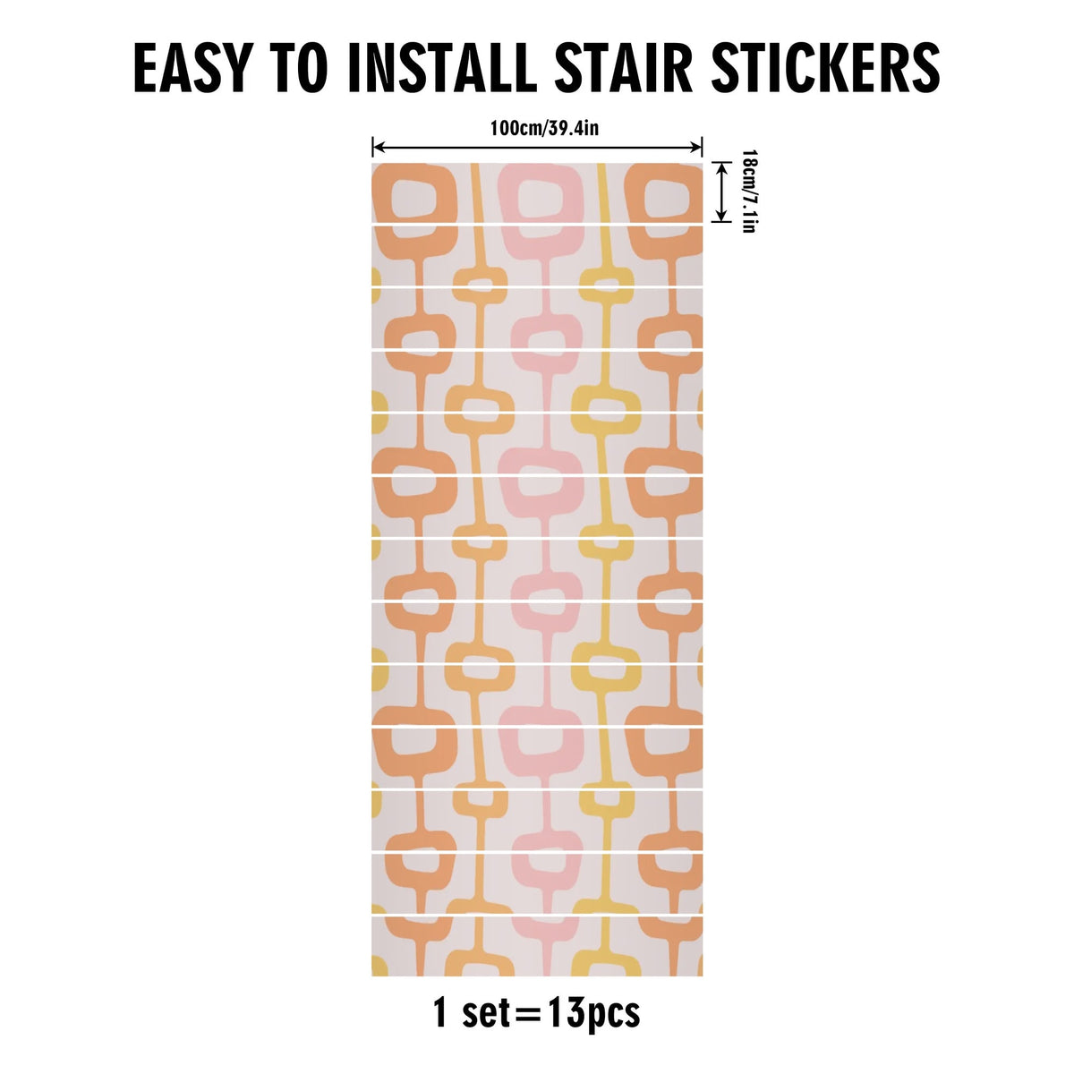 Mid Mod Geometric Pink, Orange, Yellow Retro Stair Peel And Stick Risers - Mid Century Modern Gal