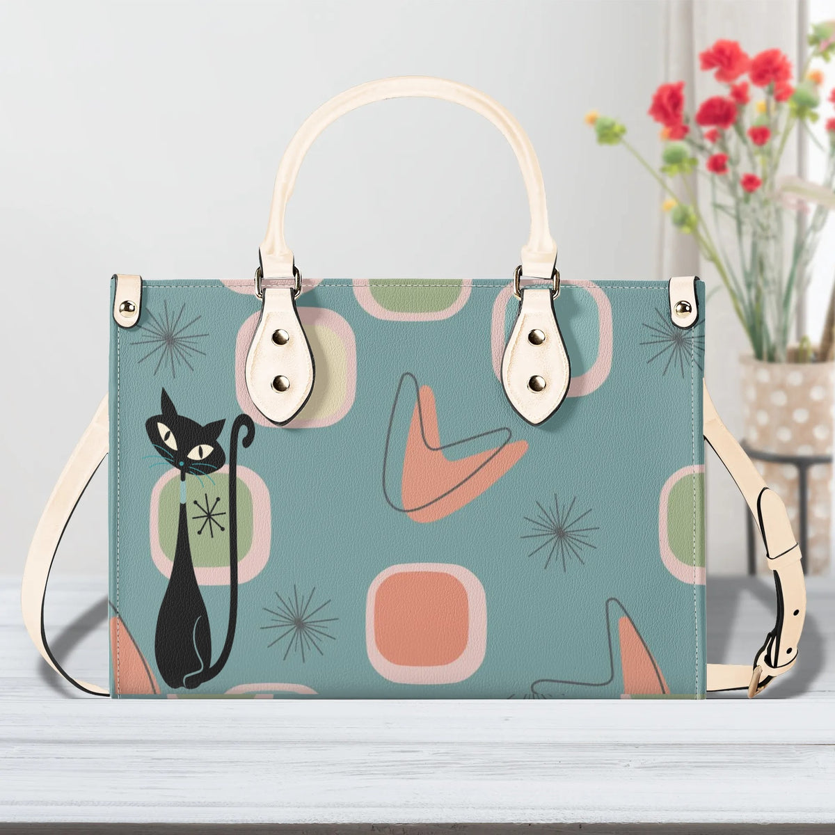 Mid Century Modern Atomic 50s, Kitschy Atomic Cat Mod Handbag, Shoulder Bag Purse - Mid Century Modern Gal