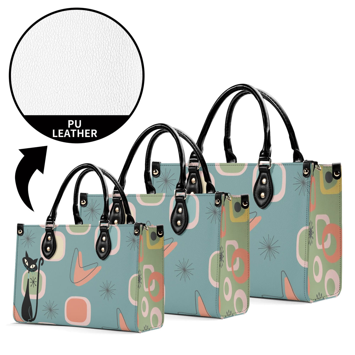 Mid Century Modern Atomic 50s, Kitschy Atomic Cat Mod Handbag, Shoulder Bag Purse - Mid Century Modern Gal