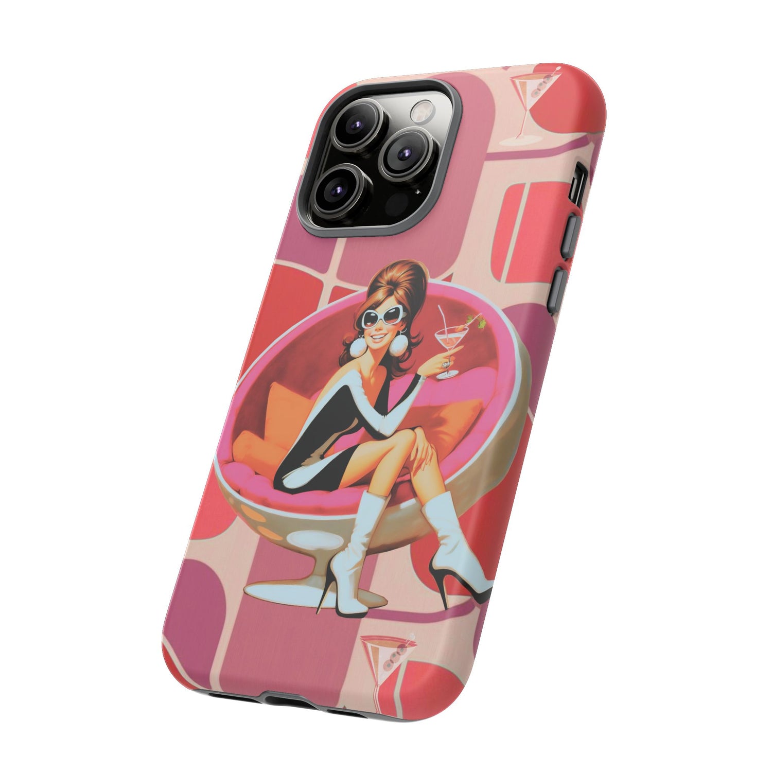 Mid Mod 60s Mod Gal, Kick Back Enjoy, Retro Chic Phone Case with Cocktail Design