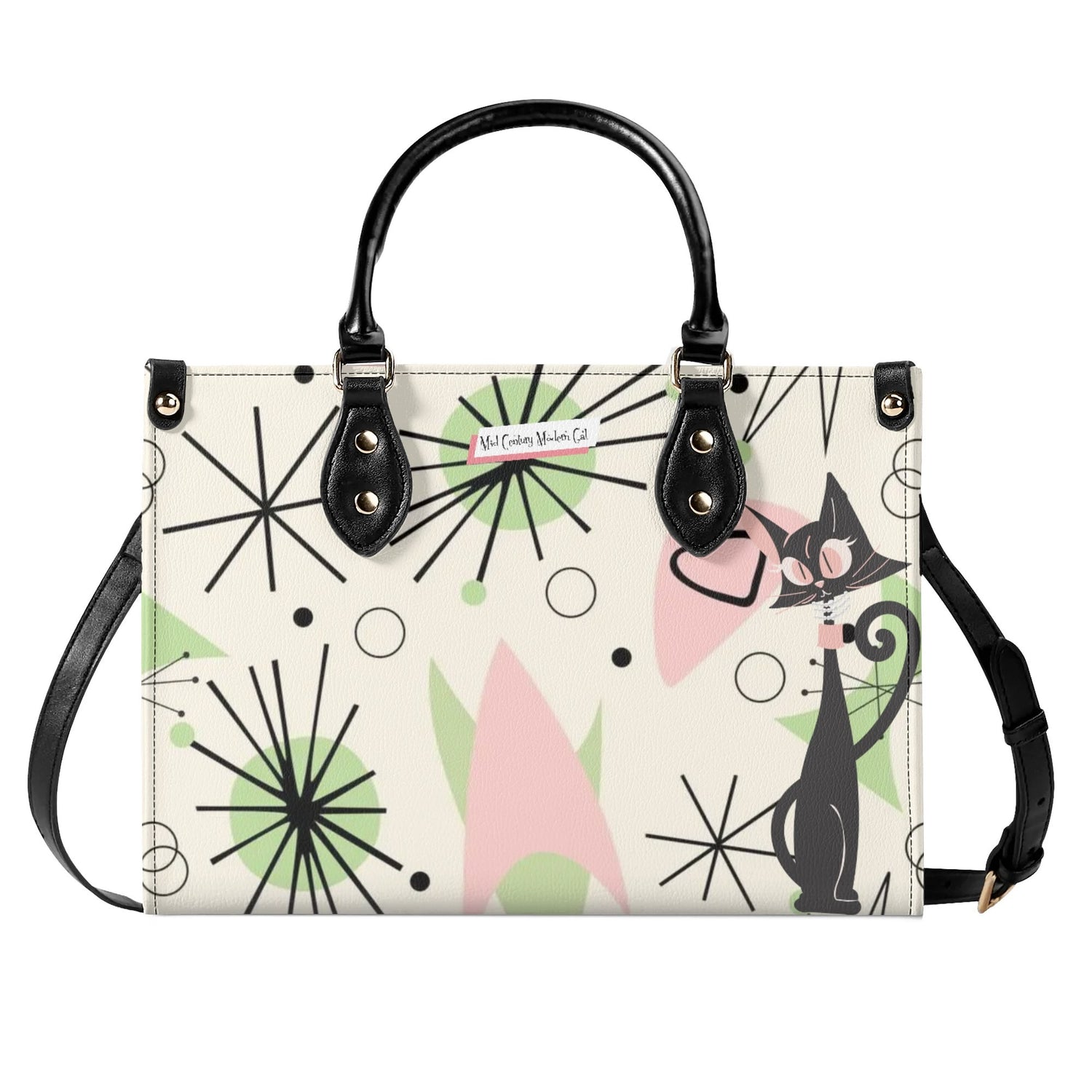 Mid Century Modern Handbag Atomic Cat, Kitschy Mod Starburst Designed