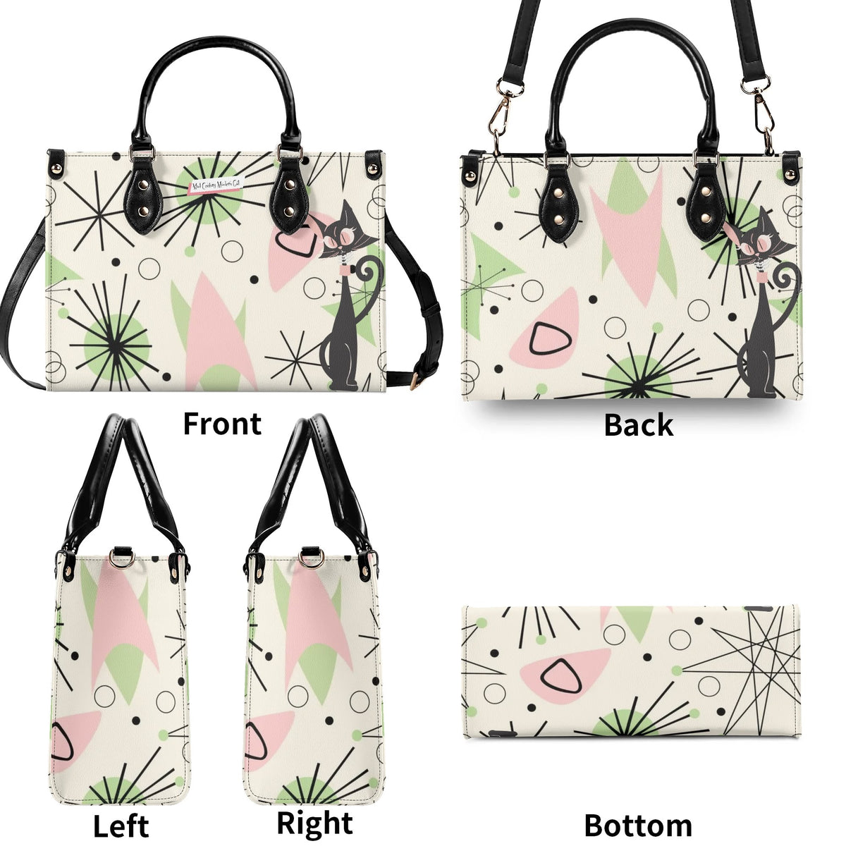 Mid Century Modern Handbag Atomic Cat, Kitschy Mod Starburst Designed - Mid Century Modern Gal