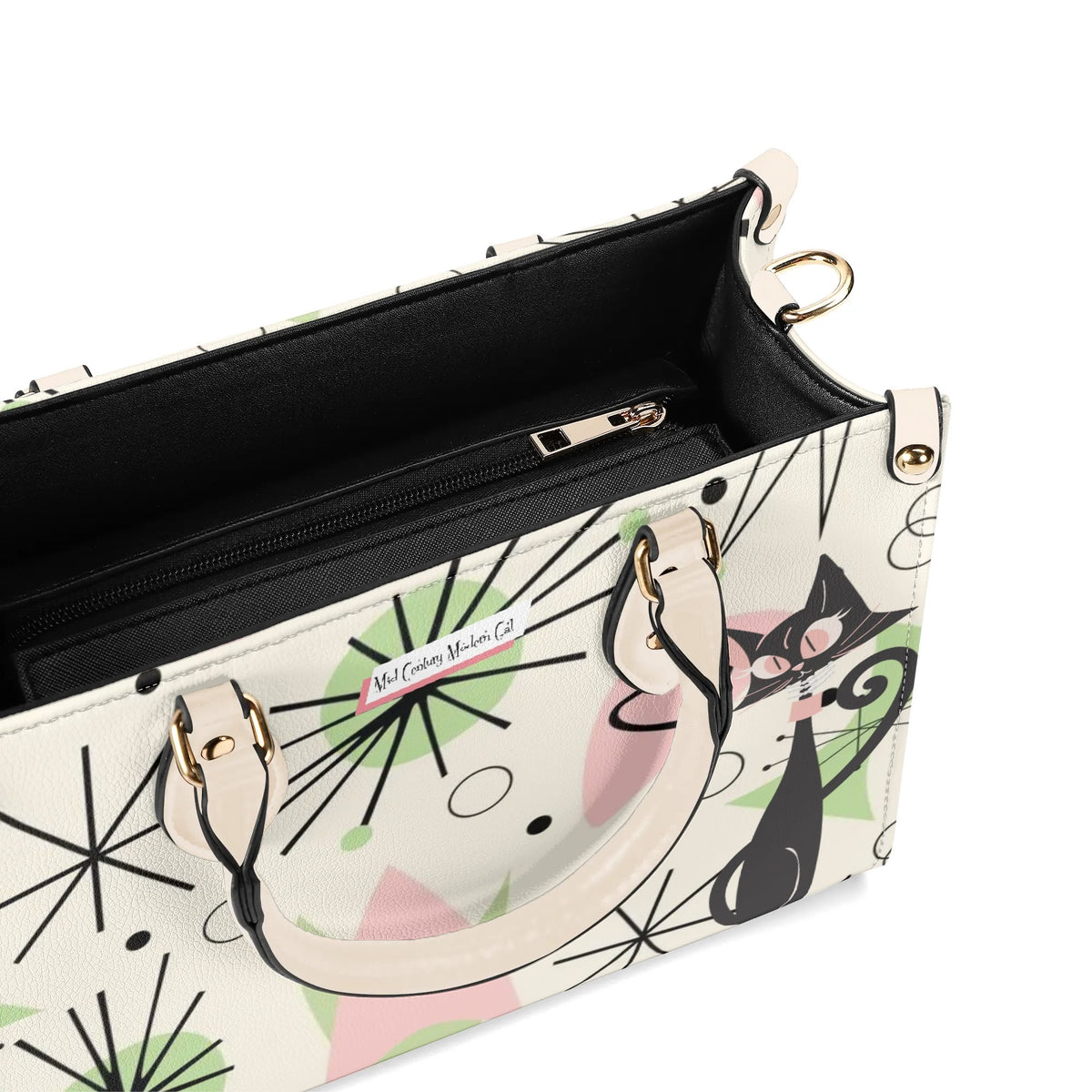 Mid Century Modern Handbag Atomic Cat, Kitschy Mod Starburst Designed - Mid Century Modern Gal