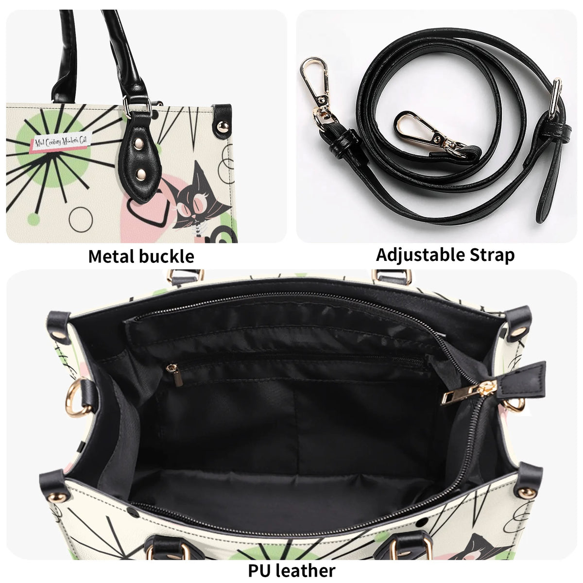 Mid Century Modern Handbag Atomic Cat, Kitschy Mod Starburst Designed - Mid Century Modern Gal