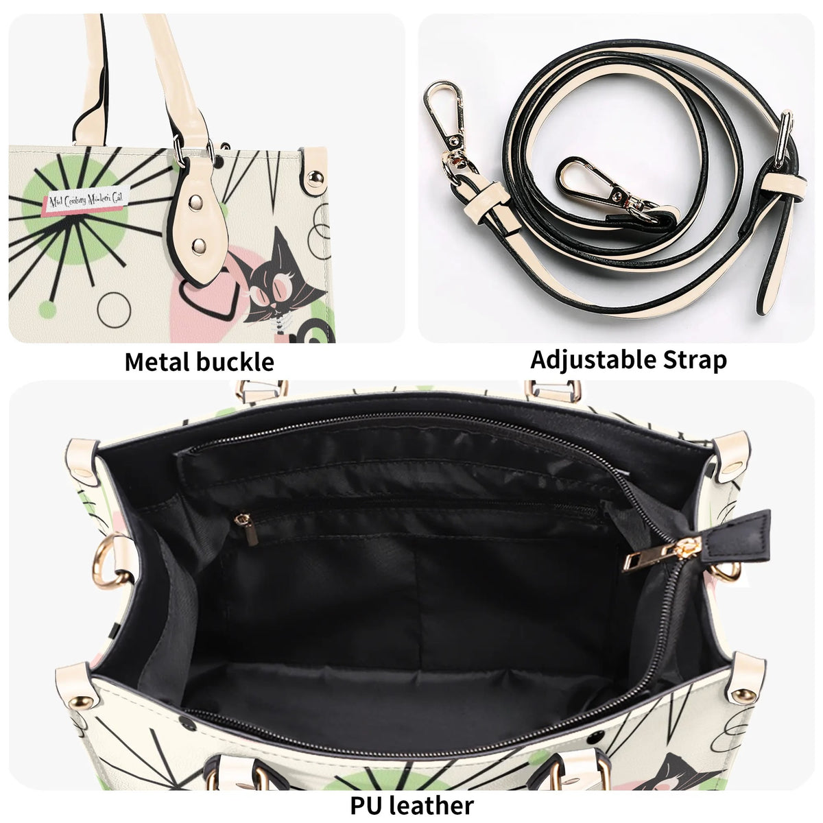Mid Century Modern Handbag Atomic Cat, Kitschy Mod Starburst Designed - Mid Century Modern Gal