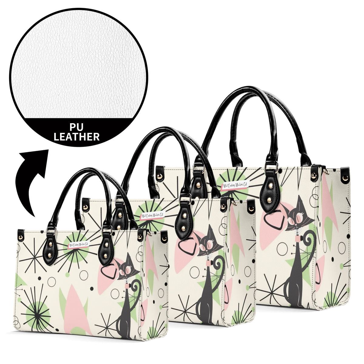 Mid Century Modern Handbag Atomic Cat, Kitschy Mod Starburst Designed - Mid Century Modern Gal