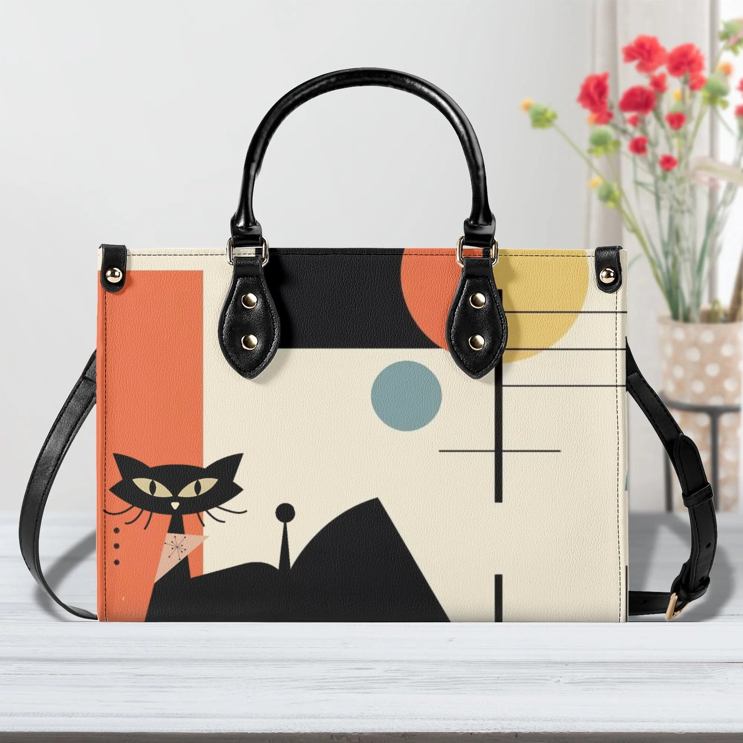 Atomic Cat Mid Mod Bauhaus Designed Trendy Luxury Handbag, Shoulder Bag