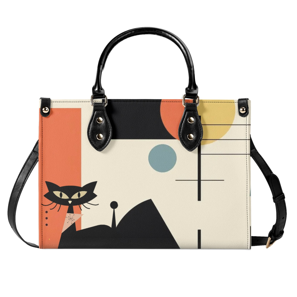 Atomic Cat Mid Mod Bauhaus Designed Trendy Luxury Handbag, Shoulder Bag - Mid Century Modern Gal