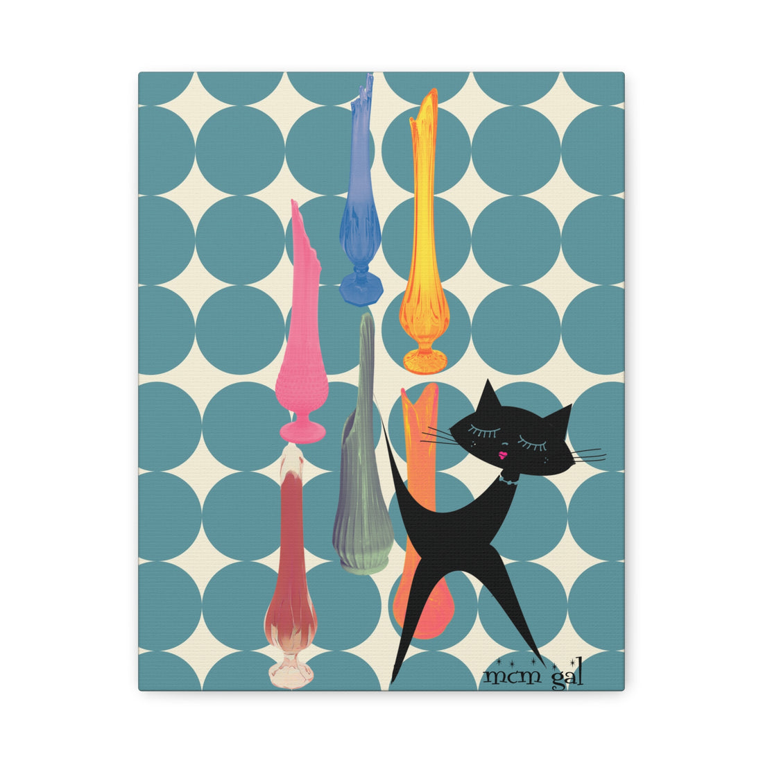 Mid Century Modern Wall Art, MCM Swung Glass Whimsical Cat Artwork Canvas - Mid Century Modern Gal
