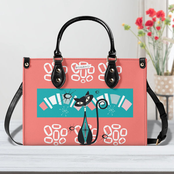 Atomic Kitschy Cat, Coral, Teal Quirky Fun Handag, Shoulder Bag By MCM GAL
