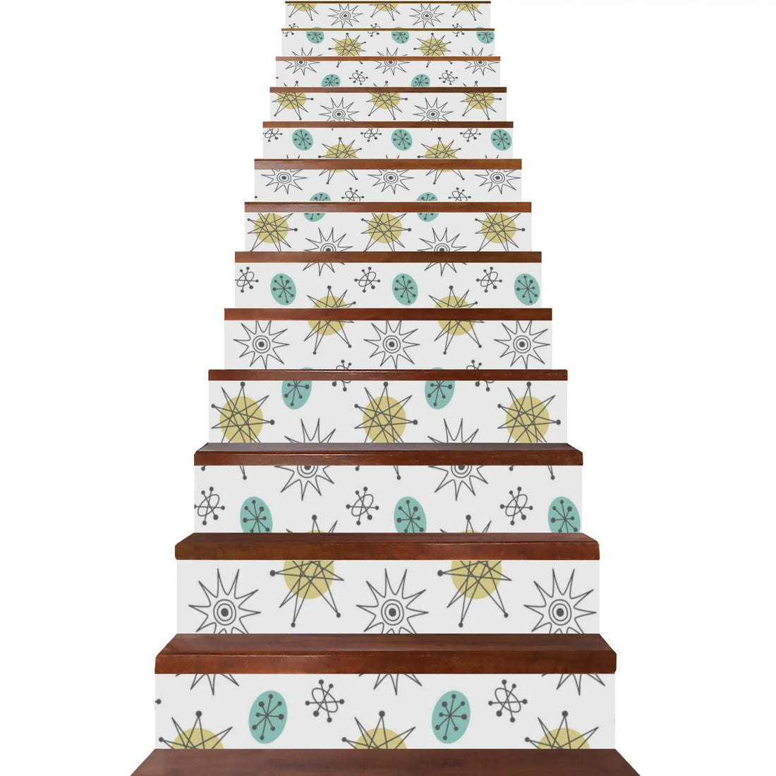 Franciscan Starburst White, Aqua Mid Mod Stair Riser Peel And Stick