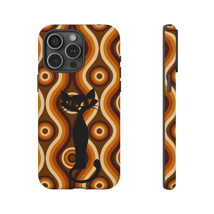 Retro Phone Case, Groovy Brown, Atomic Kitsch Cat Tough Smart Phone Cases