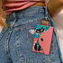 Kitschy Cat Coral Teal Key Chain For Purse, Pocket Holder - Mid Century Modern Gal