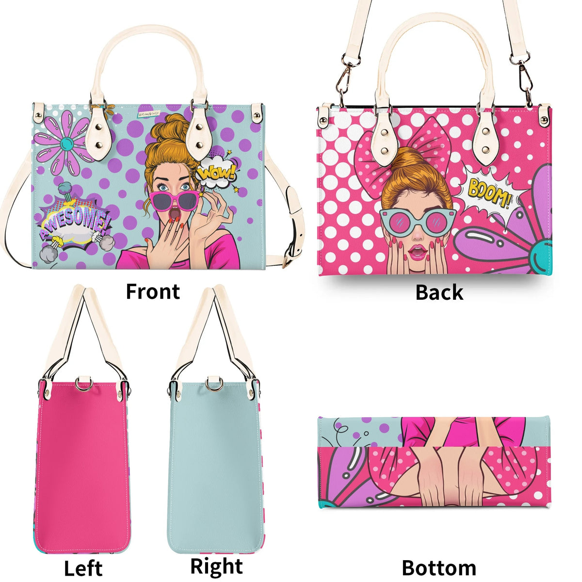 Pop Art Funky Fun Retro Reversible Handbag, Shoulder Bag - Mid Century Modern Gal