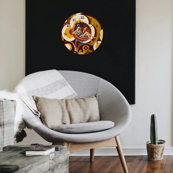 60s Mod Gal Flower Power Retro Large Wooden Clock
