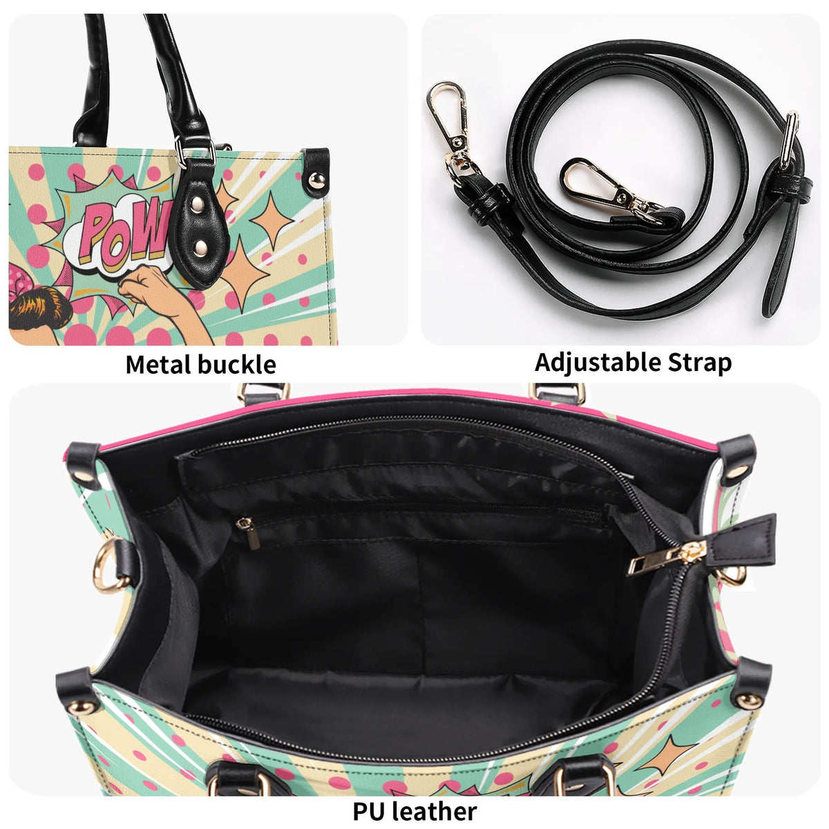 Women Enpowerment Pop Art Retro Cool Funky Fun Handbag, Shoulder Bag - Mid Century Modern Gal