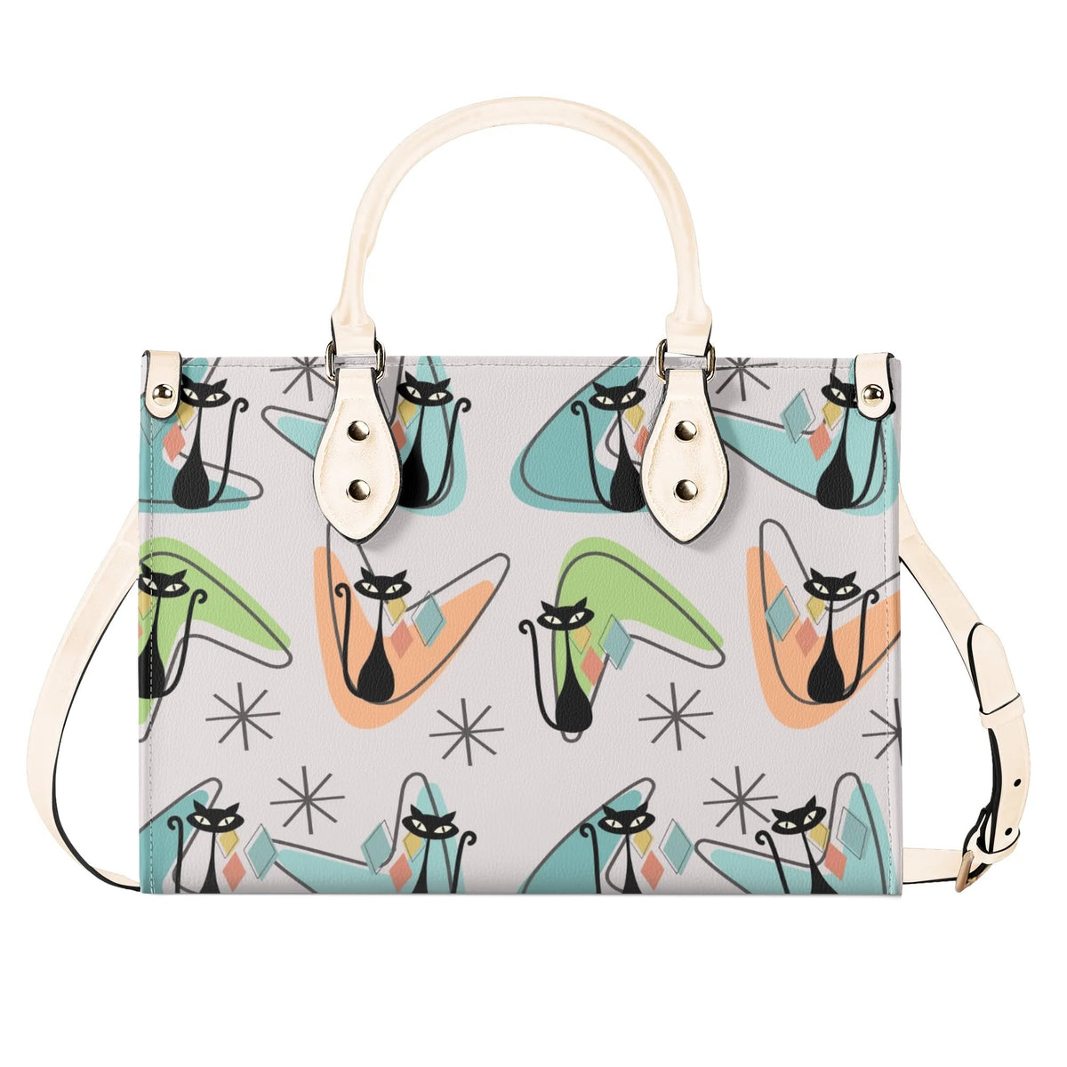 Atomic Cat Kitschy Handbag Reversible Mid Century Mod Handbag, Shoulder Bag - Mid Century Modern Gal