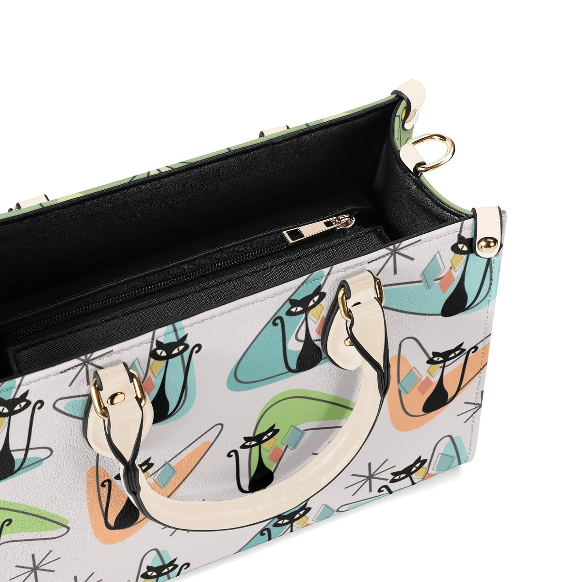 Atomic Cat Kitschy Handbag Reversible Mid Century Mod Handbag, Shoulder Bag - Mid Century Modern Gal