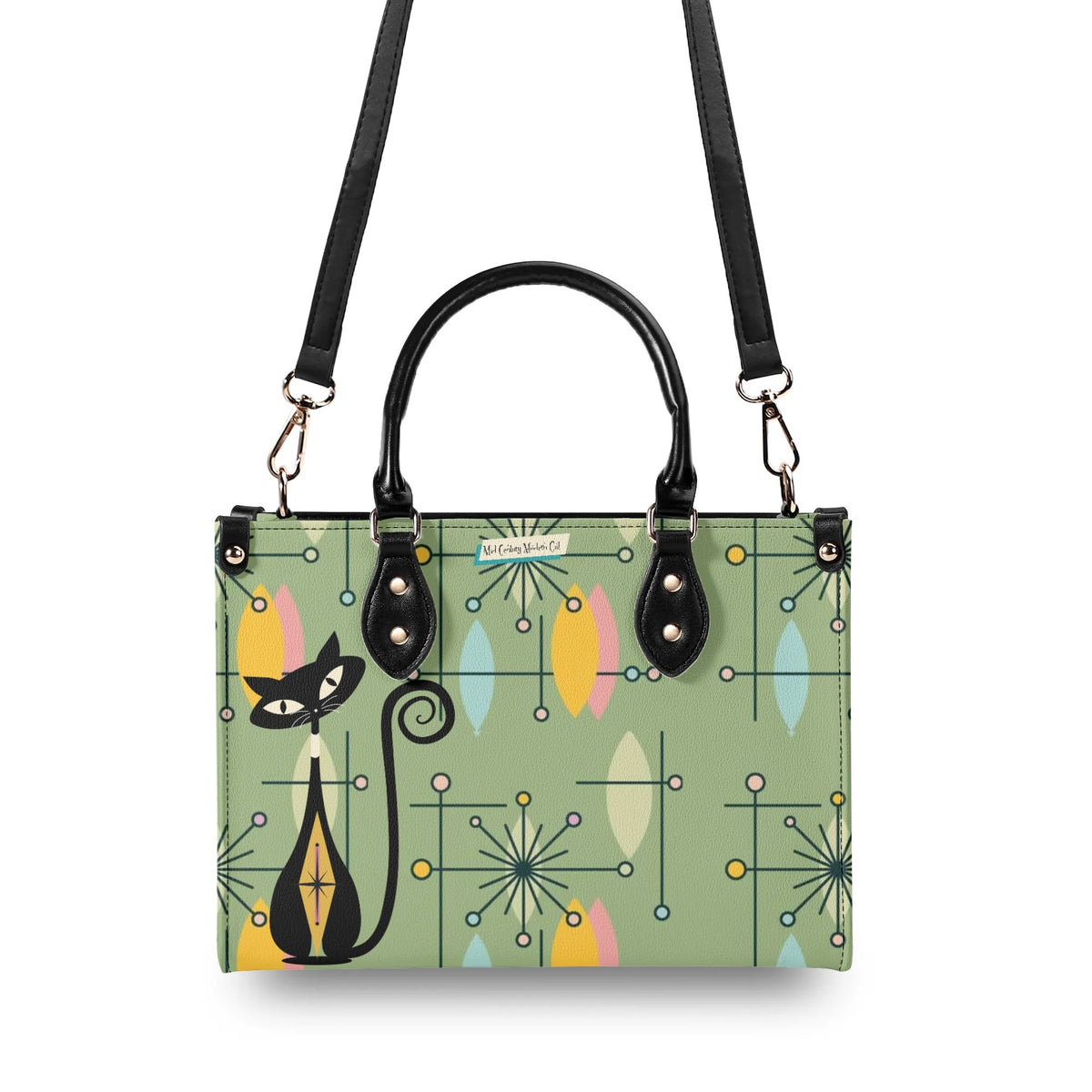 Atomic Cat Kitschy Handbag Reversible Mid Century Mod Handbag, Shoulder Bag - Mid Century Modern Gal