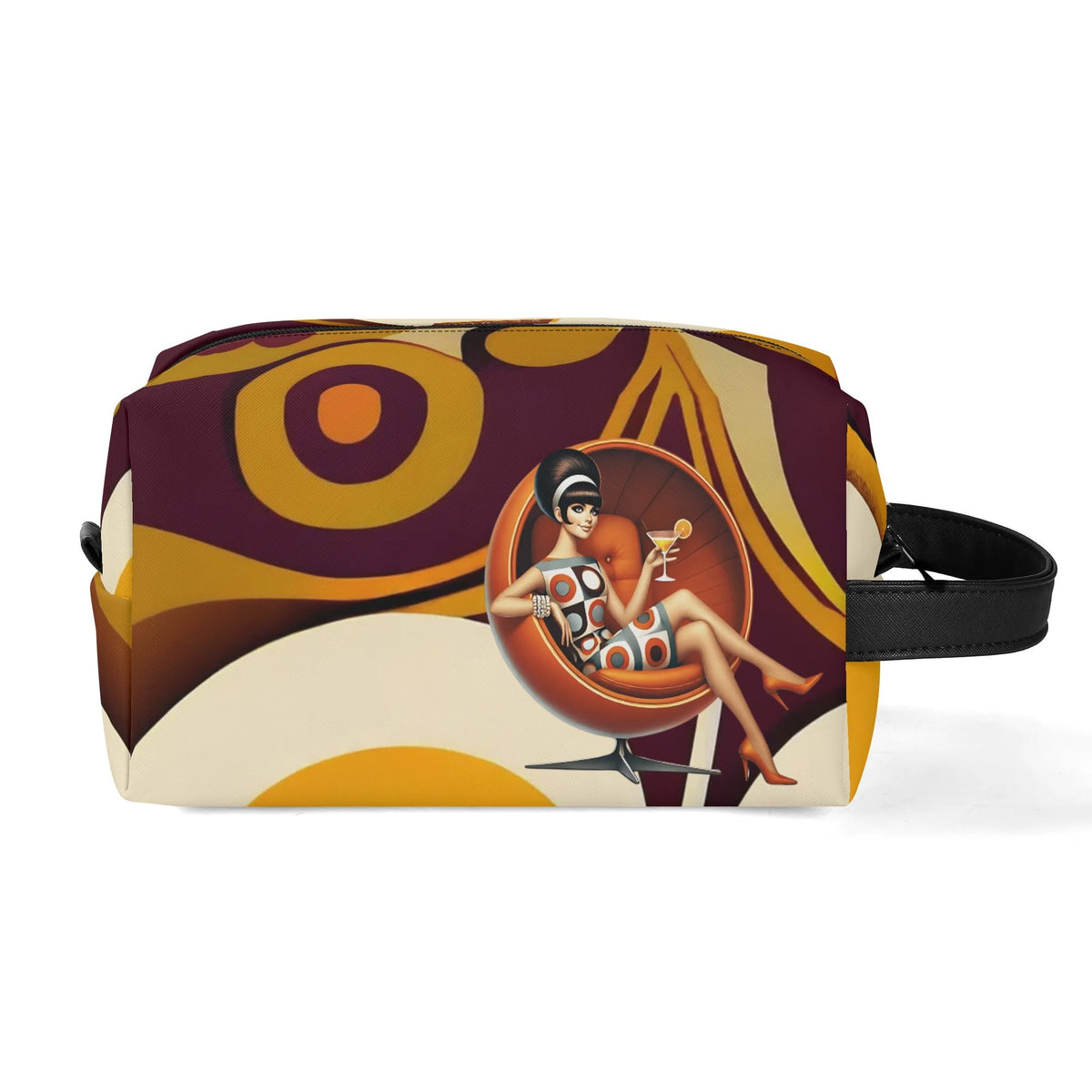 Mid Mod 60s Gal, Retro Flower Power Travel Toiletry Bag - Mid Century Modern Gal