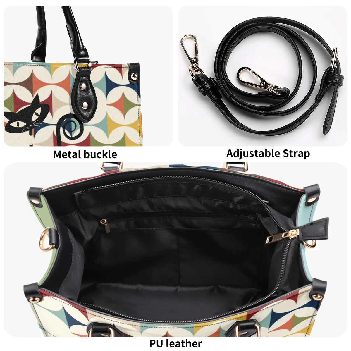 Mid Century Modern Atomic Cat Handbag, Kitschy Quirky Fun Mod Shoulder Bag, Handbag - Mid Century Modern Gal