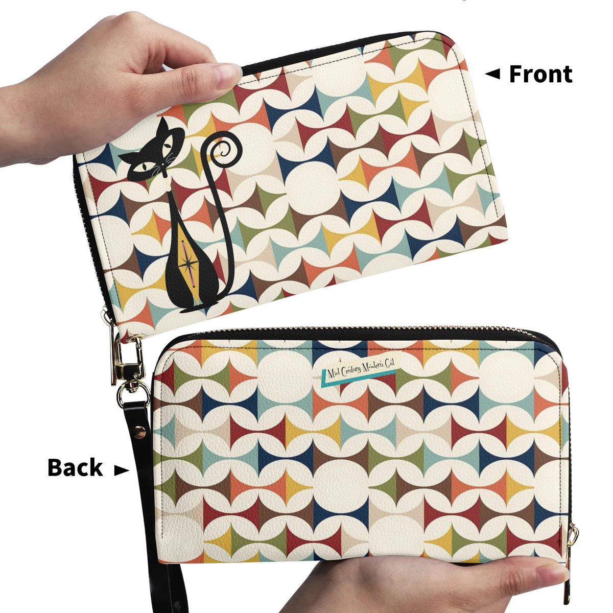 Atomic Cat Modern Scandinavian Designed Kitschy Wallet Wristlet - Mid Century Modern Gal