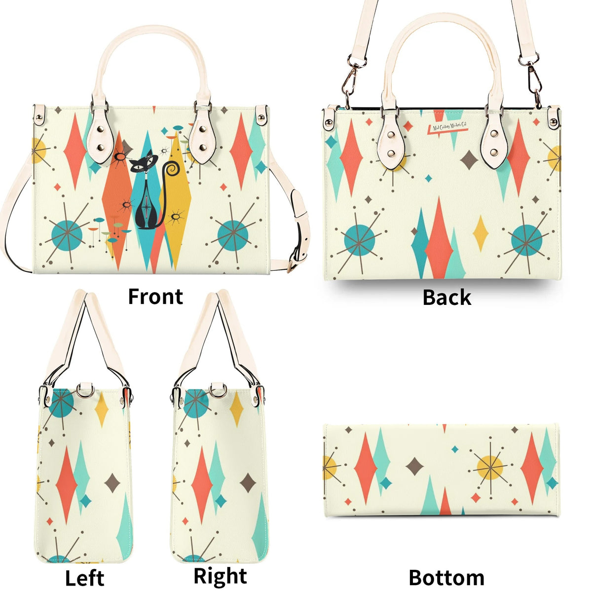 Atomic Cat Handbag, Shoulder Bag, 50s Kitsch Franciscan Starburst Mod Bag - Mid Century Modern Gal