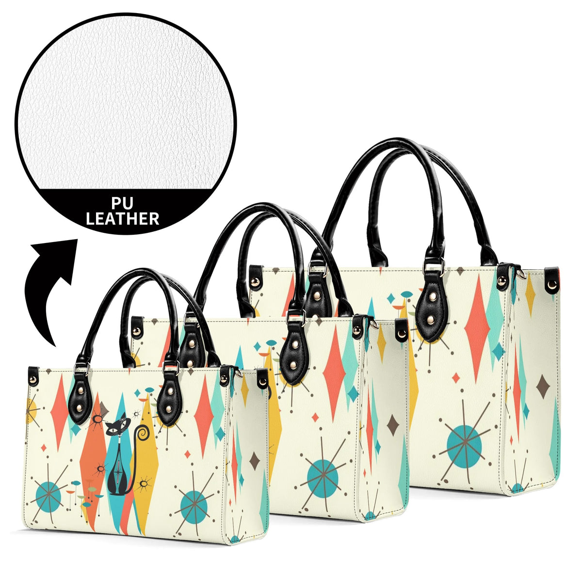 Atomic Cat Handbag, Shoulder Bag, 50s Kitsch Franciscan Starburst Mod Bag - Mid Century Modern Gal
