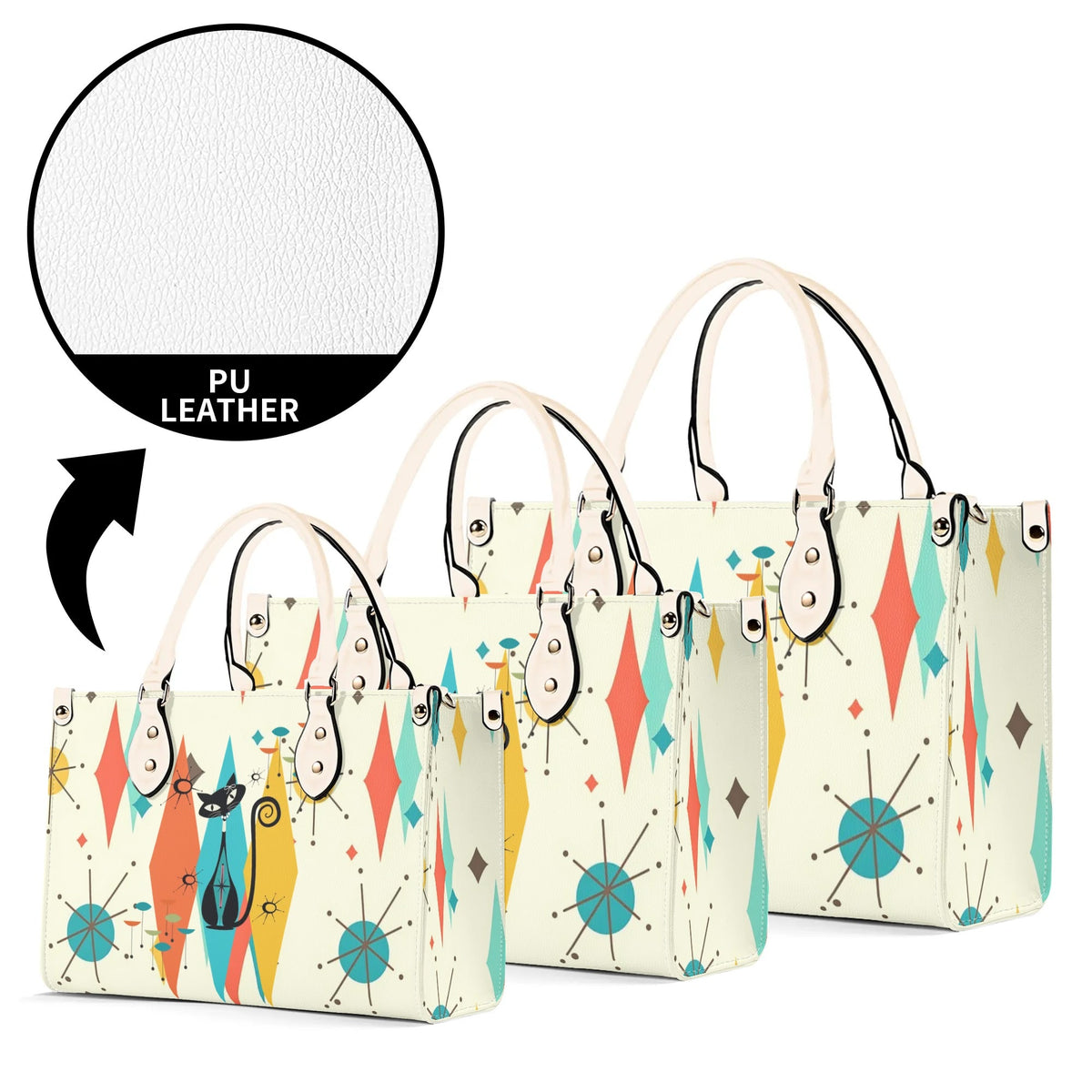 Atomic Cat Handbag, Shoulder Bag, 50s Kitsch Franciscan Starburst Mod Bag - Mid Century Modern Gal