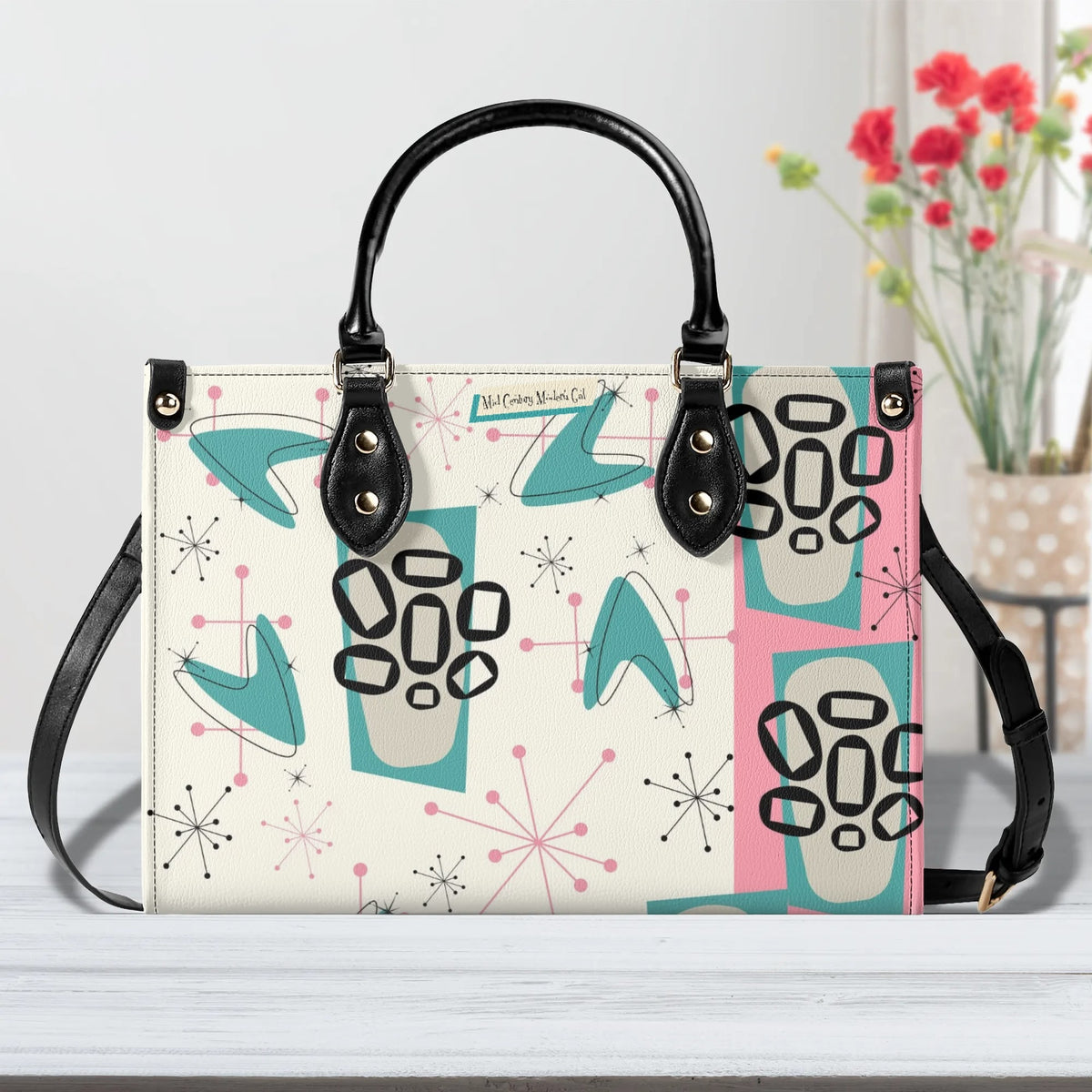 Atomic 50s Kitschy Cat, Mid Century Modern Handbag, Shoulder Bag, BY MCM Gal - Mid Century Modern Gal