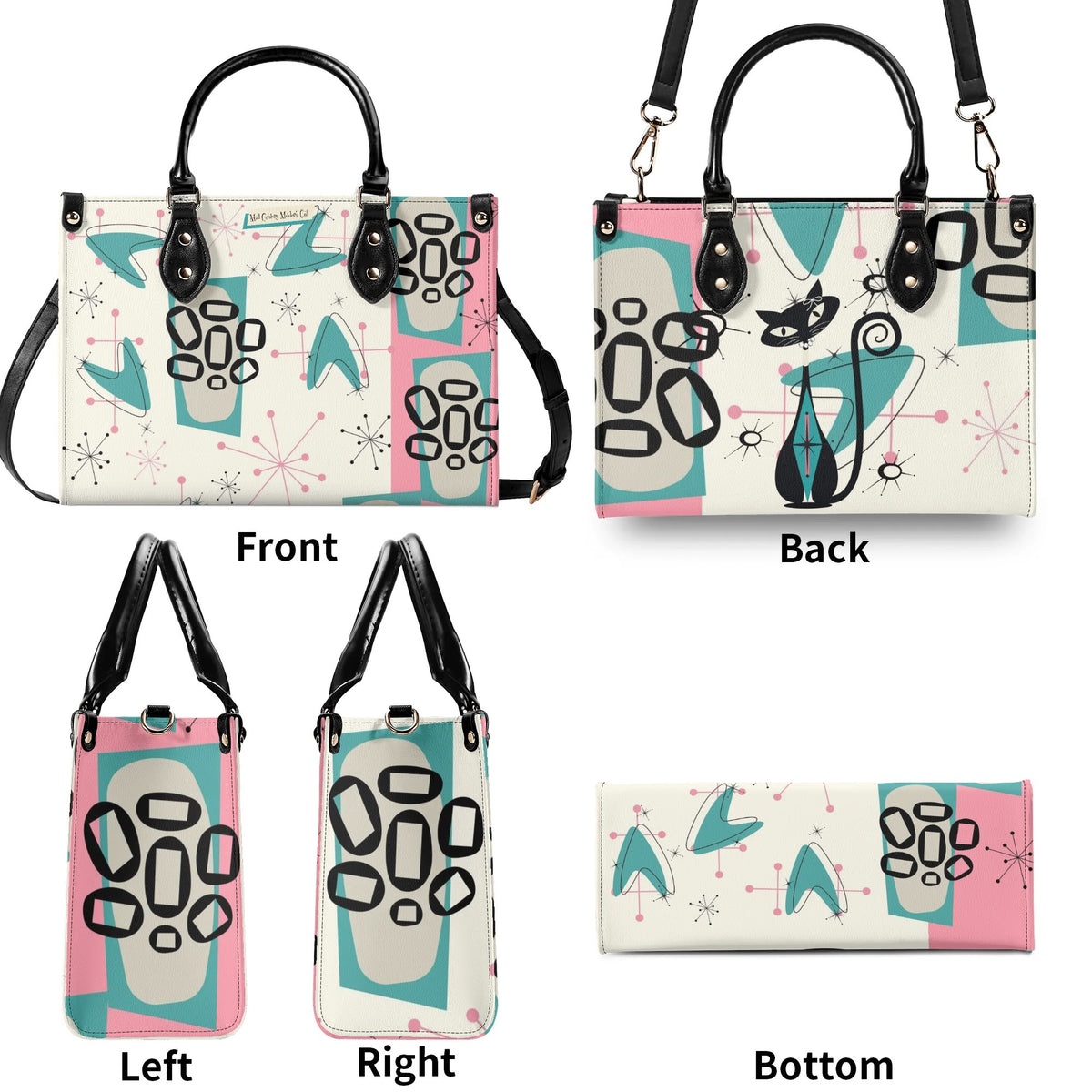 Atomic 50s Kitschy Cat, Mid Century Modern Handbag, Shoulder Bag, BY MCM Gal - Mid Century Modern Gal